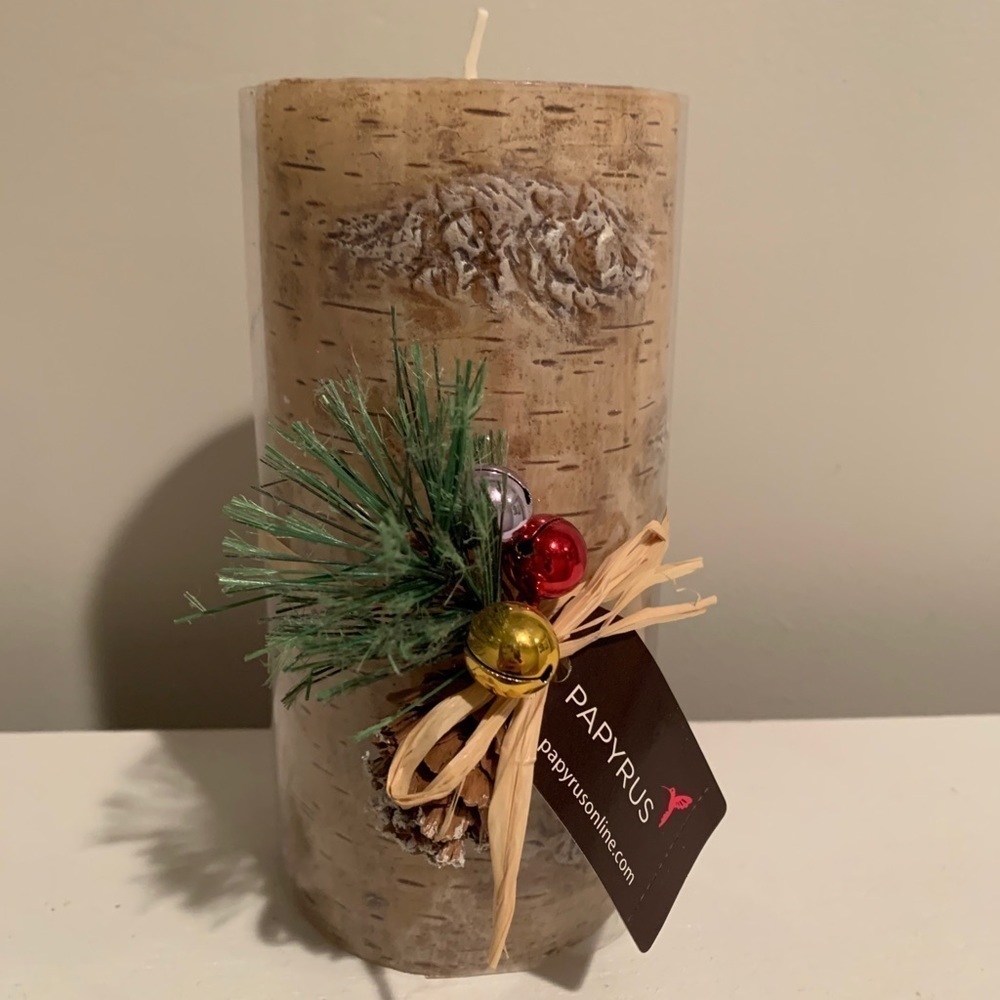 Papyrus pillar candle wood